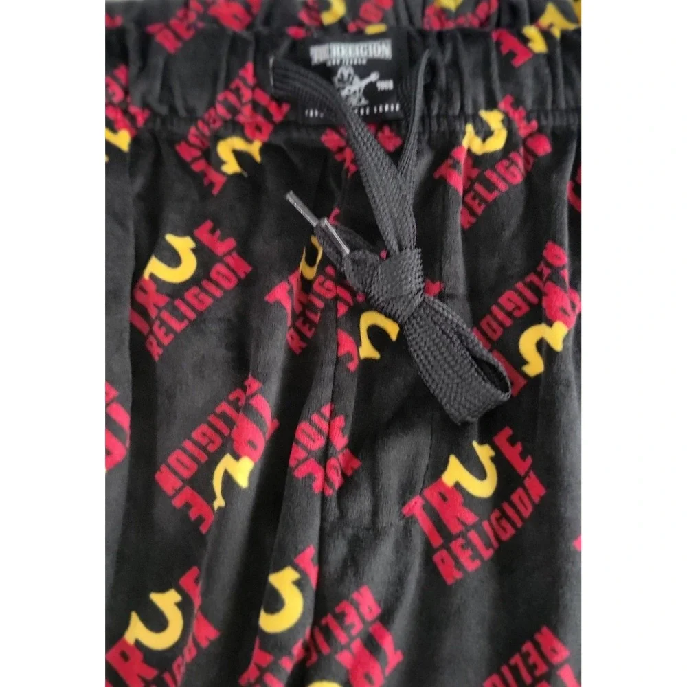 True Religion Men's Black Pajamas with Red and Yellow Logo Print Size L NWT